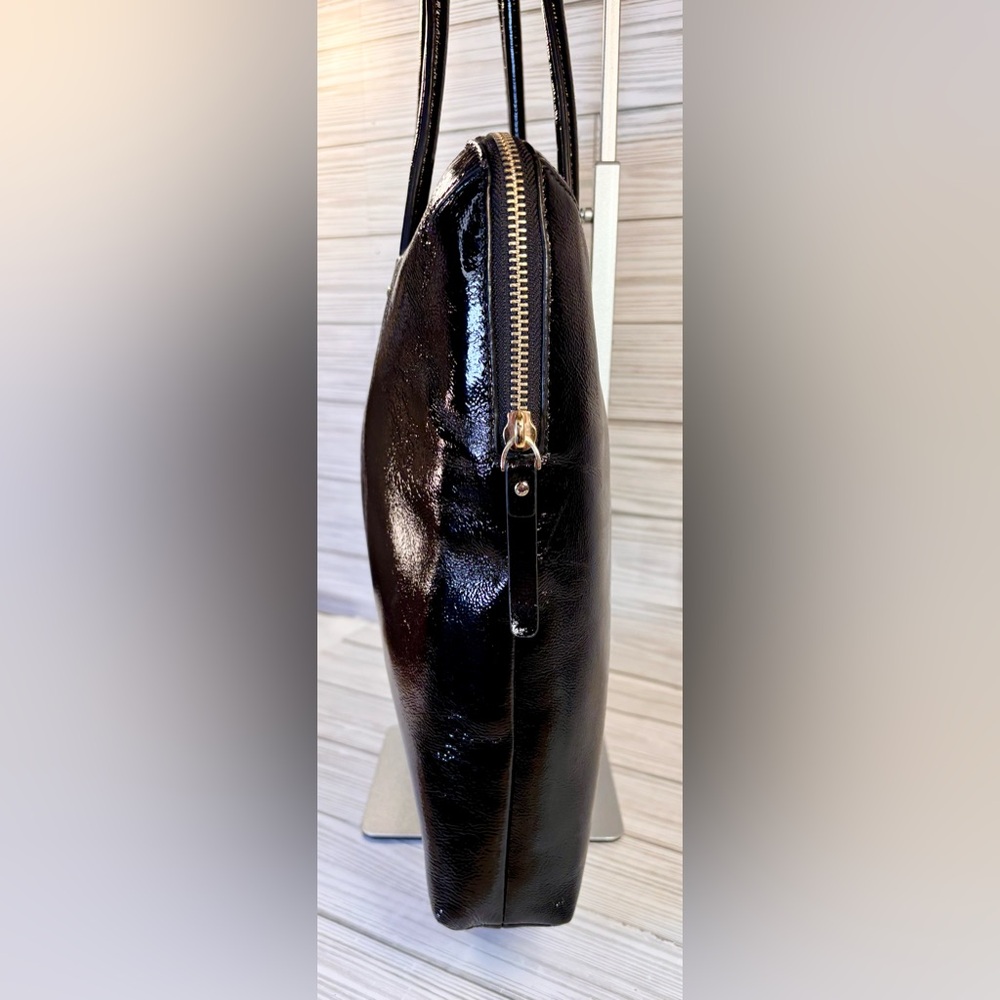 043- Kate Spade Black Patten Leather Laptop Tote Bag - Picture 3 of 13